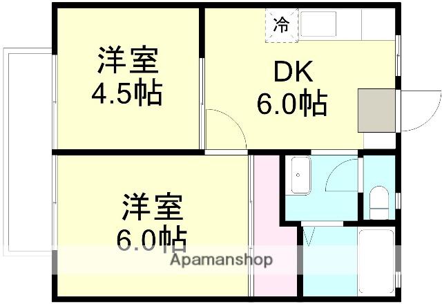 サンライフ鴨方(2DK/2階)の間取り写真