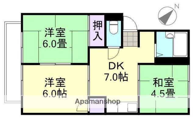 プレジール堀田 4号棟(3DK/2階)の間取り写真