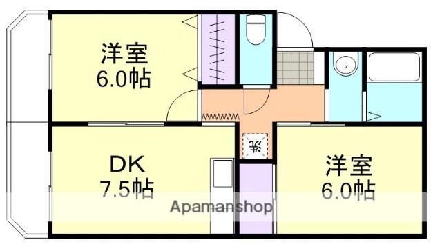 ハイコートジェム(2DK/1階)の間取り写真