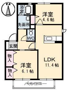 バリュージュサンヨーB棟(2LDK/1階)の間取り写真