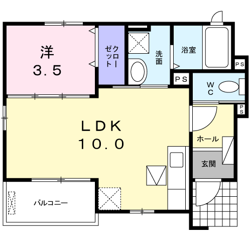 グラスメゾン・フランA(1LDK/1階)の間取り写真