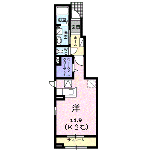 エルフトゥーロC(ワンルーム/1階)の間取り写真
