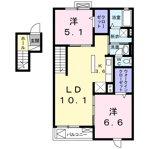 アーレア アレス(2LDK/4階)の間取り写真