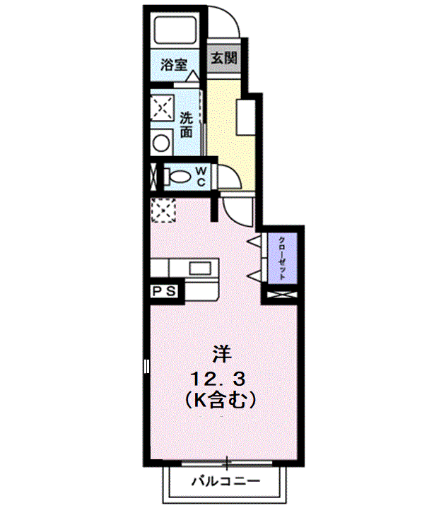 トップラインB(ワンルーム/1階)の間取り写真