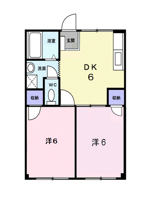 ホワイトピア難波(2DK/2階)の間取り写真