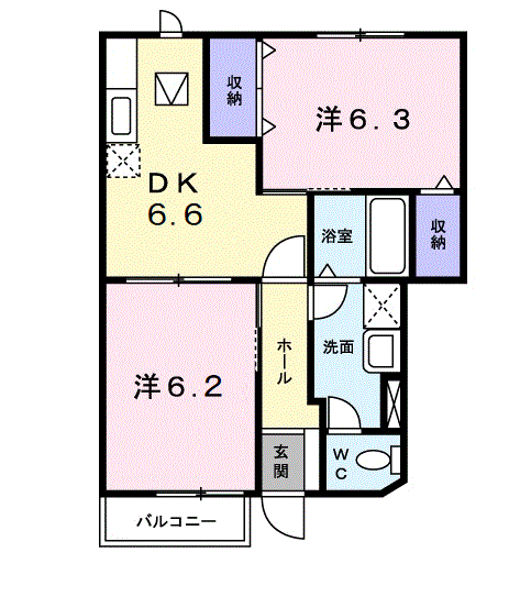 エクセレンス(2DK/1階)の間取り写真