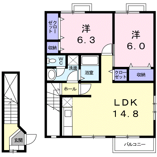 サンガーデンA(2LDK/2階)の間取り写真