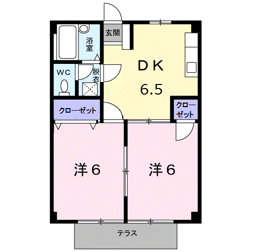 シティハイツ藤原(2DK/1階)の間取り写真