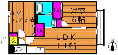 CALMHILLS2番館(2LDK/1階)の間取り写真
