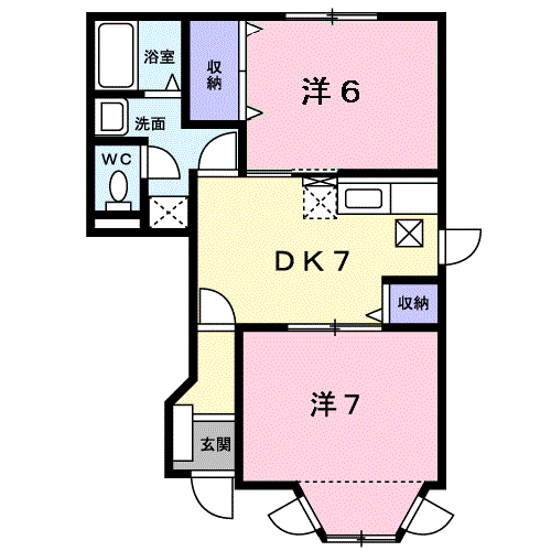 ウィスタリア(2DK/1階)の間取り写真