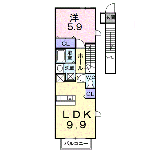 フローラ(1LDK/2階)の間取り写真