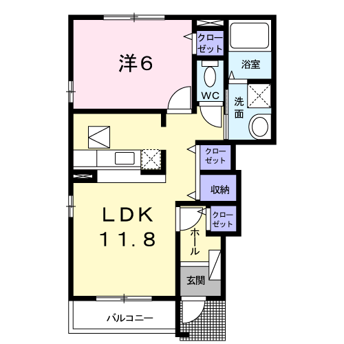 ソレアード・ビューA(1LDK/1階)の間取り写真