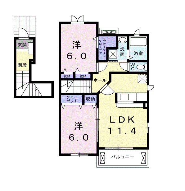 アドベントヒルズA棟(2LDK/2階)の間取り写真
