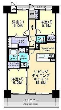 アルファスマート倉敷平田(3LDK/9階)の間取り写真