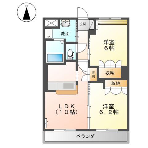 サンライズ亀甲(2LDK/3階)の間取り写真