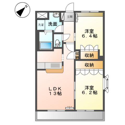 カーサ愛2番館(2LDK/2階)の間取り写真