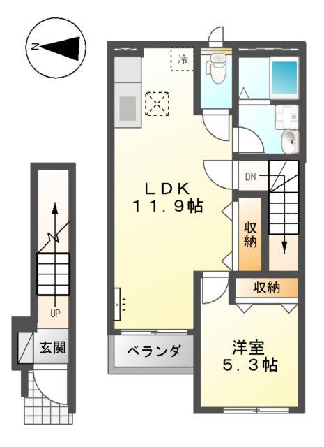 ブルーフォンセ(1LDK/2階)の間取り写真