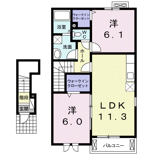 ラメゾンシャルマントA(2LDK/2階)の間取り写真
