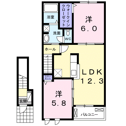 グランパス 船穂 B(2LDK/2階)の間取り写真
