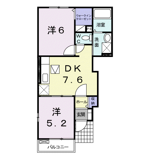 ラネージュⅢ(2DK/1階)の間取り写真