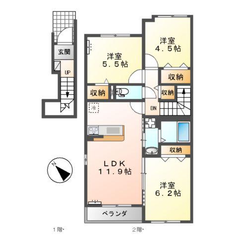 フルール・ド・スリジェ(3LDK/2階)の間取り写真