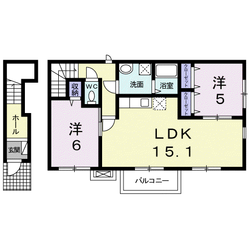 フォレストサイド横山 Ⅱ(2LDK/2階)の間取り写真