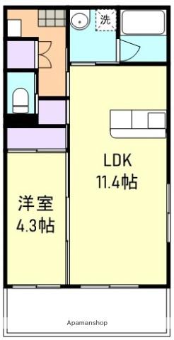 リバーサイド清音Ⅱ(1LDK/1階)の間取り写真