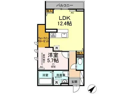 山陽本線 倉敷駅 徒歩7分 3階建 築3年(1LDK/2階)の間取り写真