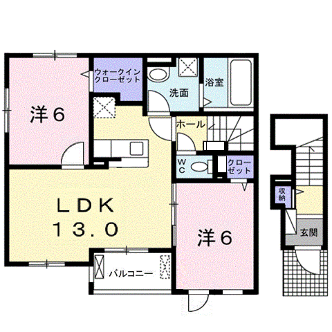 カンタービレ B(2LDK/2階)の間取り写真