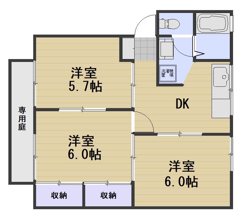 ラディッシュタウン撫川B(3DK/1階)の間取り写真