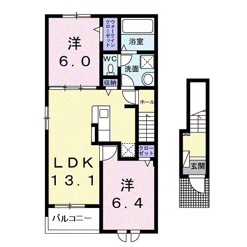 ニューライツ・S(2LDK/2階)の間取り写真