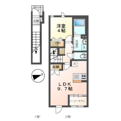 コーポレーヴ高松Ⅰ(1LDK/2階)の間取り写真