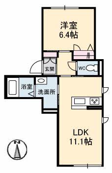 ルクレ西崎(1LDK/1階)の間取り写真
