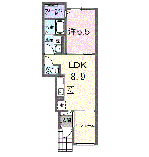 ウエスト ディオス Ⅲ(1LDK/1階)の間取り写真