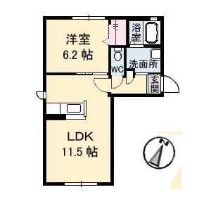 ラ・パルテール大福Ⅲ(1LDK/1階)の間取り写真