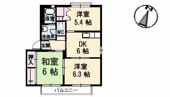 シャーメゾン大福A(3DK/2階)の間取り写真