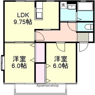 サンビレッジ早島A(2DK/1階)の間取り写真