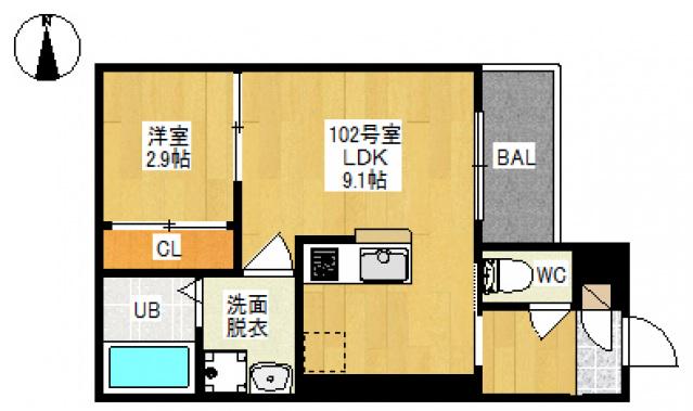 REGALEST 下伊福上町(1LDK/1階)の間取り写真