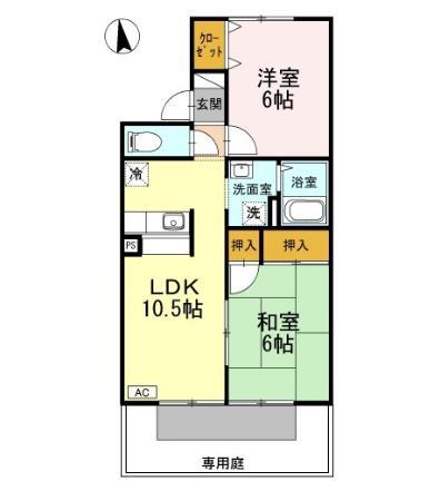 セレーノ岡本B棟(2LDK/1階)の間取り写真