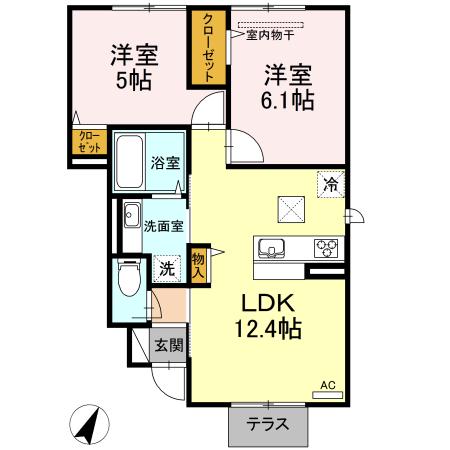 プラント B棟(2LDK/1階)の間取り写真