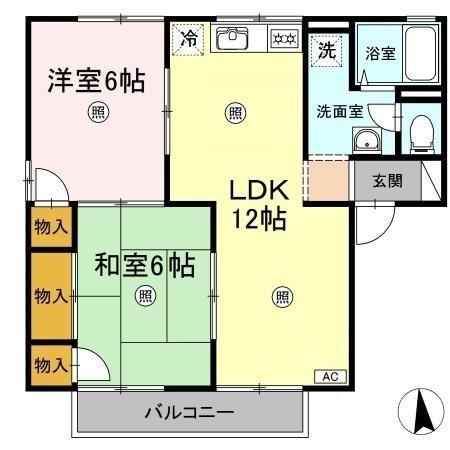 グリーンハイツ A棟(2LDK/1階)の間取り写真
