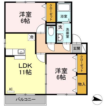ライフモア守上B棟(2LDK/2階)の間取り写真