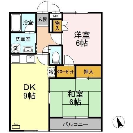 セブンアルコB(2DK/2階)の間取り写真