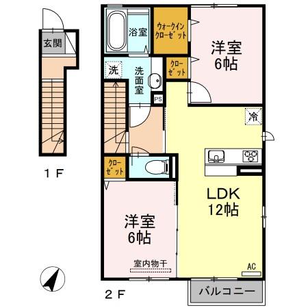 アドラブールG・H棟 H棟(2LDK/2階)の間取り写真