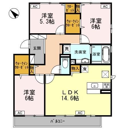 エピナール(3LDK/1階)の間取り写真