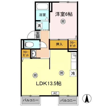 プレジール小野A棟(1LDK/2階)の間取り写真
