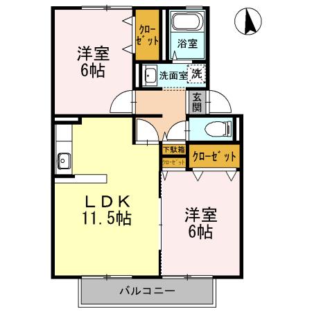 サンコーポ塩津B棟(2LDK/2階)の間取り写真