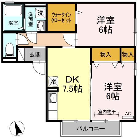 ミルキーウェイ(2DK/2階)の間取り写真