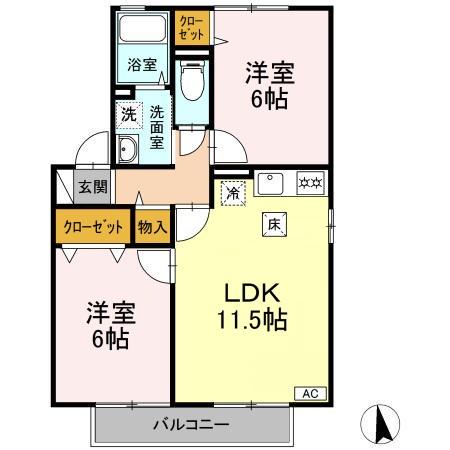 レフィナードA棟(2LDK/1階)の間取り写真