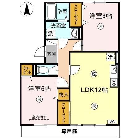 アーバンツインピア湊(2LDK/1階)の間取り写真